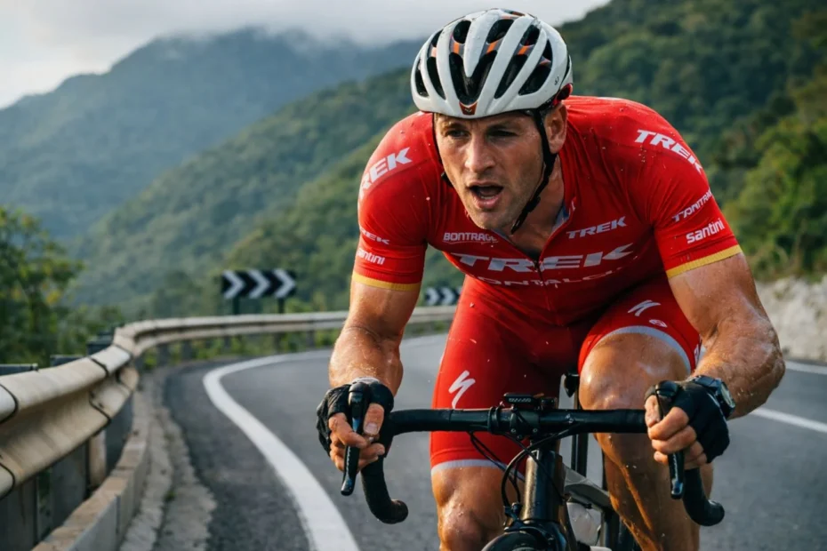 ciclista treinando em uma estrada na serra