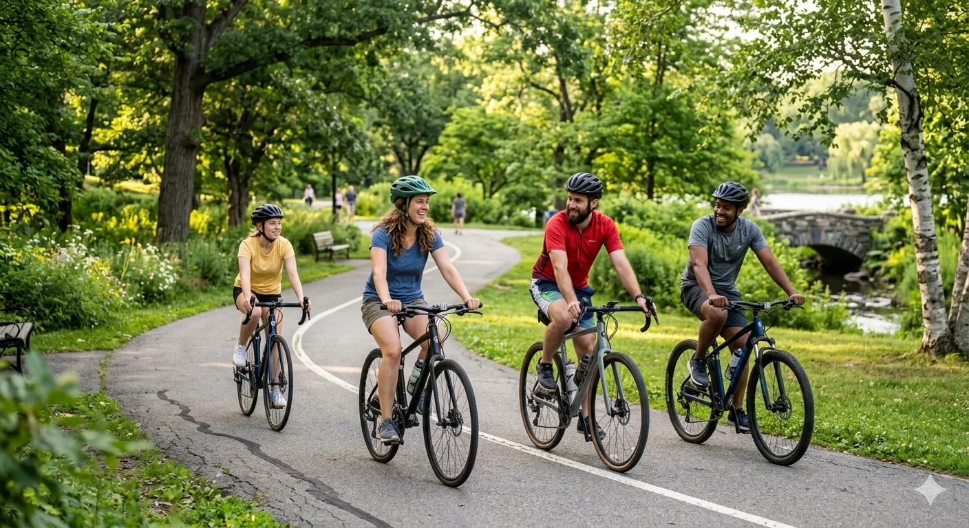 pessoas pedalando ao ar livre