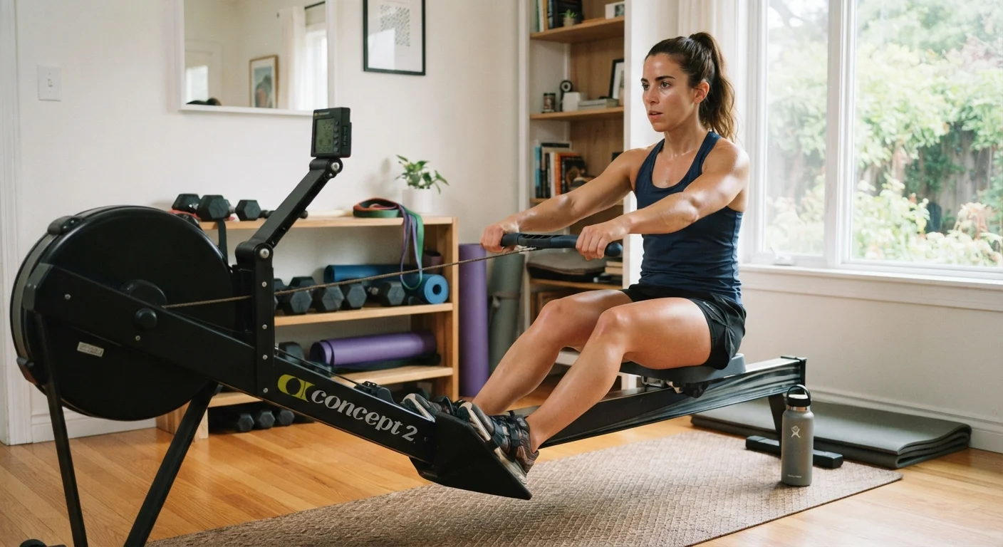 mulher em um equipamento de remo seco