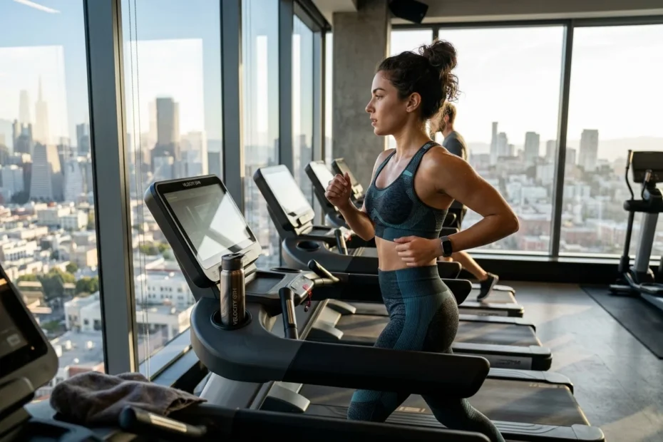 mulher treinando hiit na esteira