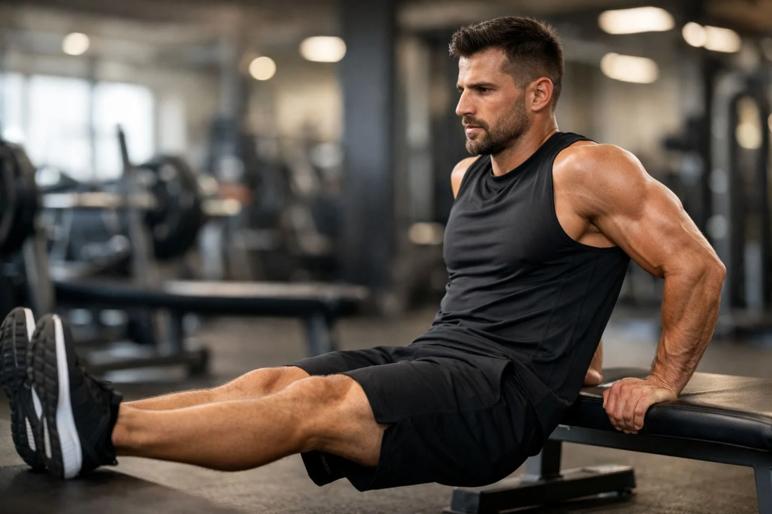 homem fazendo triceps de banco