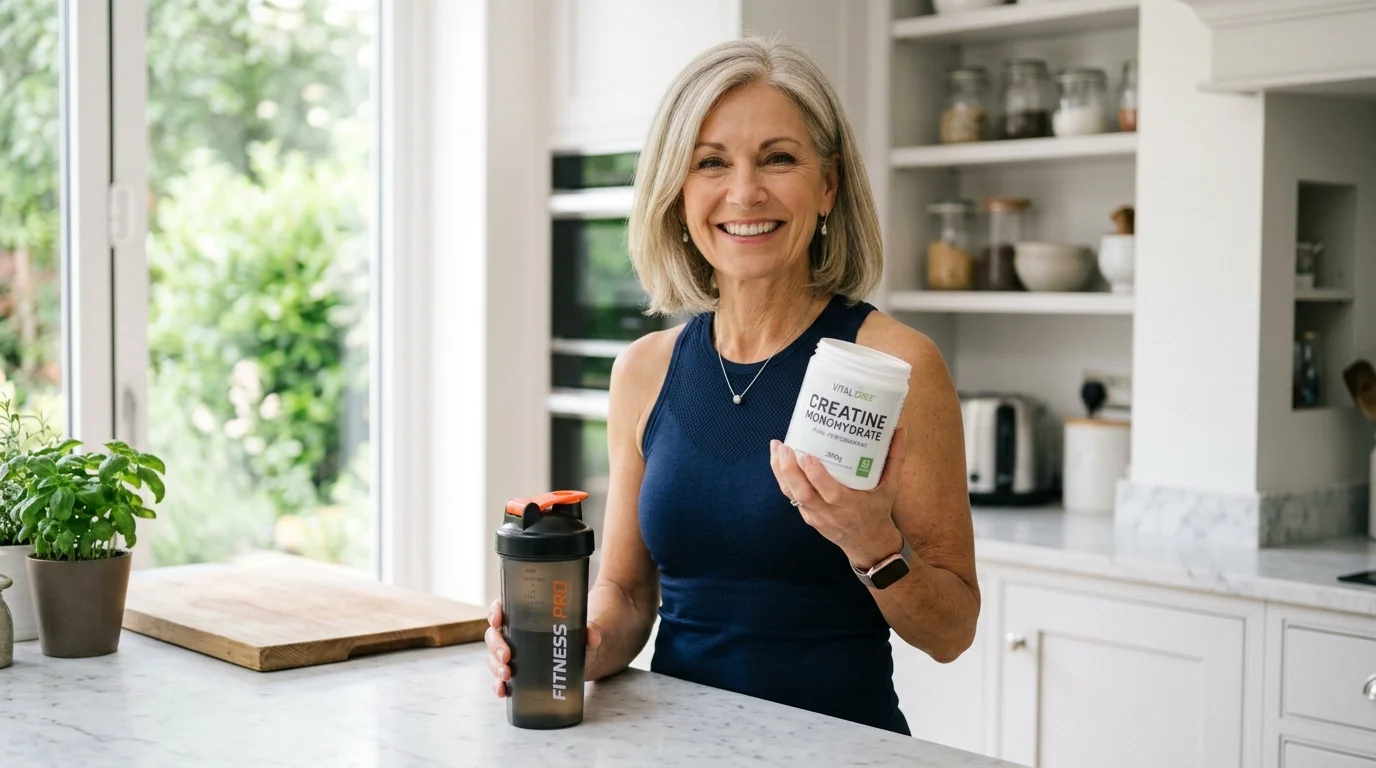 Mulher na menopausa usando creatina