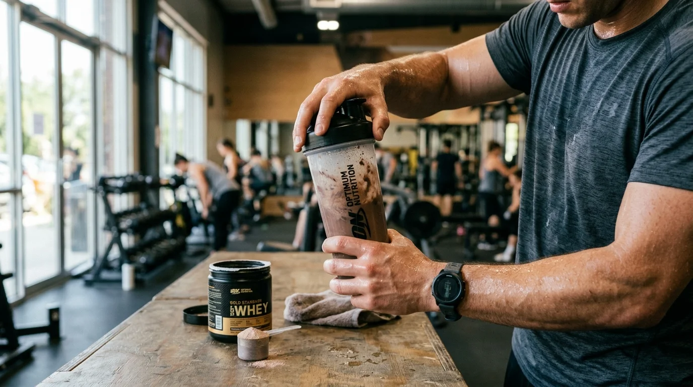 homem preparando whey protein