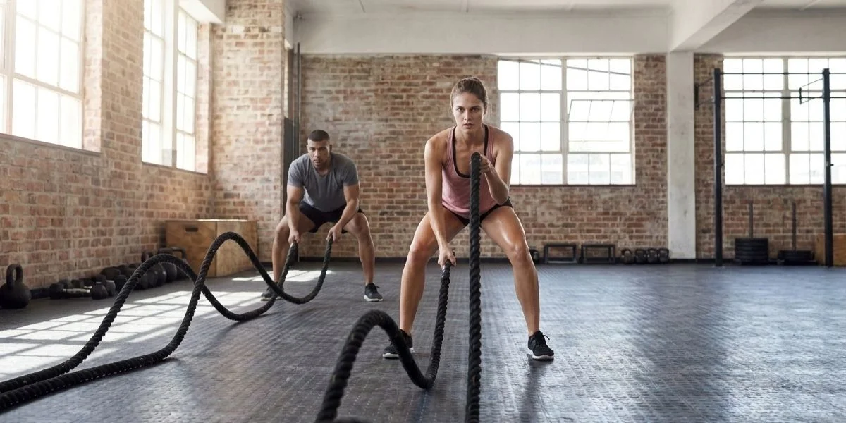 mulher treinando HIIT em uma academia