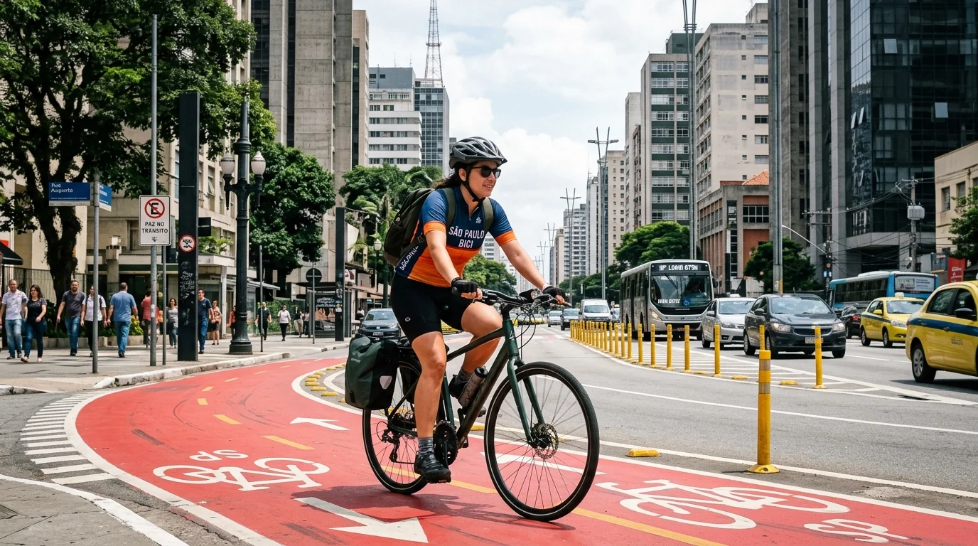 ciclista na ciclovia respeitando as regras de transito