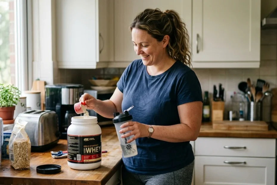 Mulher preparando seu whey protein