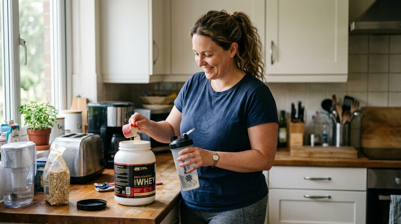 Mulher preparando seu whey protein